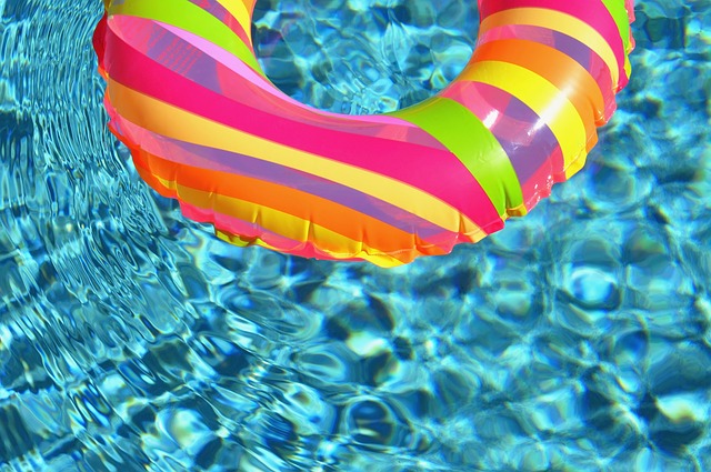 Inflatable ring floating in a swimming pool