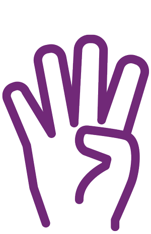 Purple hand showing four fingers