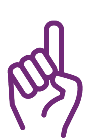 Purple hand showing one finger