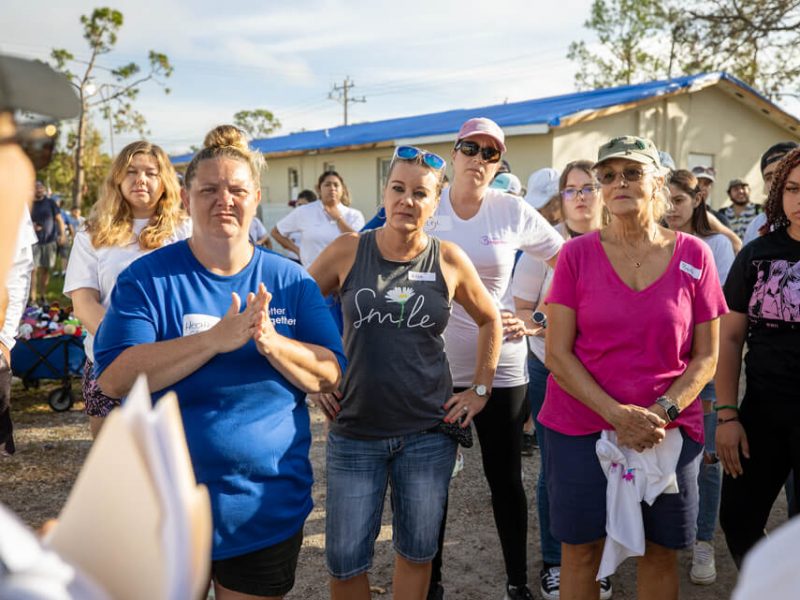 More than 300 volunteers arrived Tuesday, October 11, 2022, at Suncoast First Baptist Church to help distribute food, water and supplies to residents of Suncoast Estates, where many homes were damaged by Hurricane Ian.